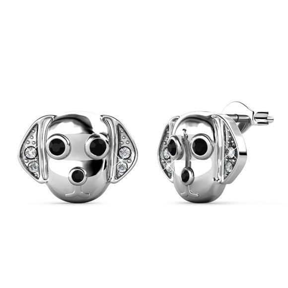 Puppy Dog Stud Earrings With Swarovski‎ Crystals 18K White Gold Plated - Picture 4 of 6